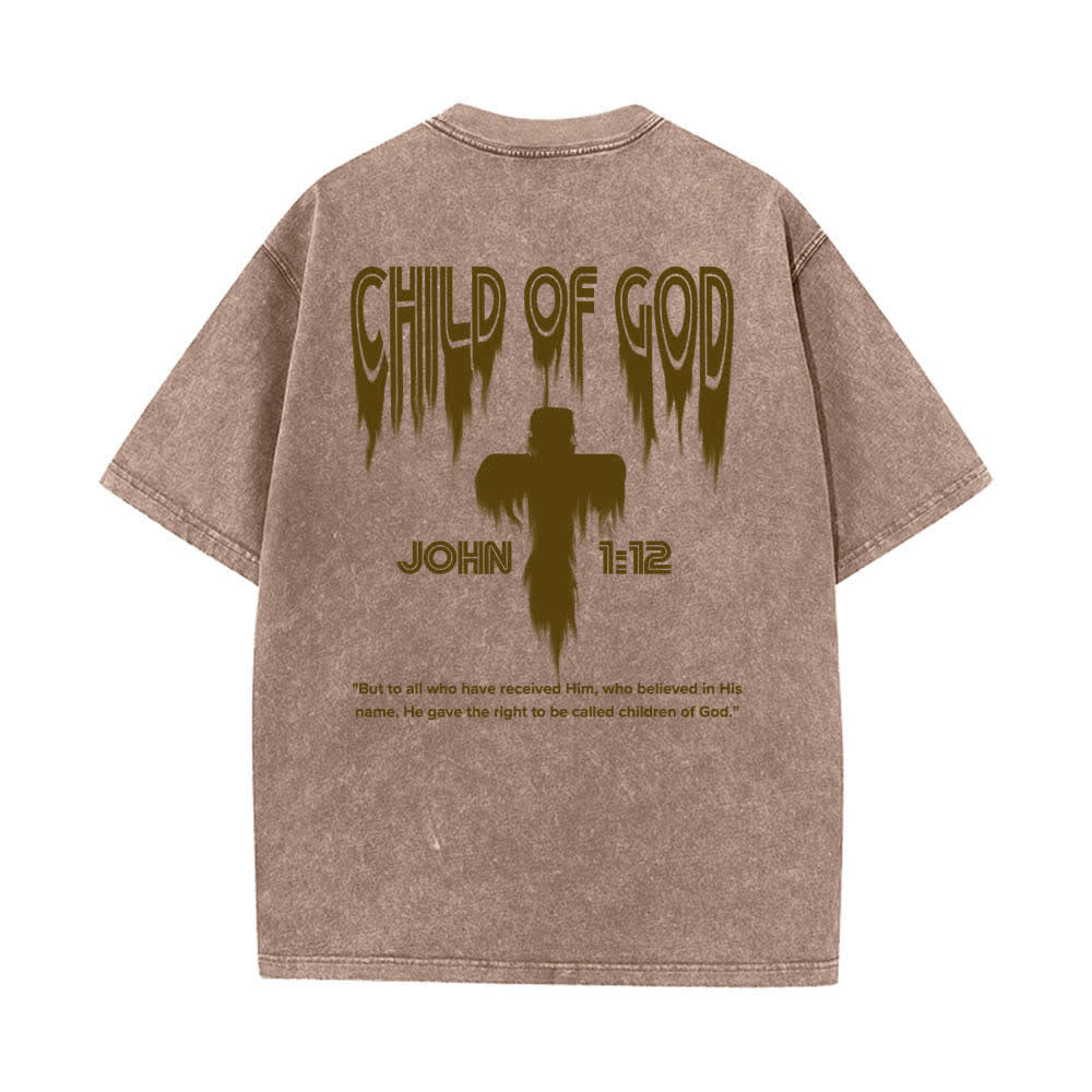 Christianartworkshop Doppelseitiges T-Shirt mit dem Aufdruck „Kind Gottes“ aus Johannes 1,12 im Used-Look - image 7
