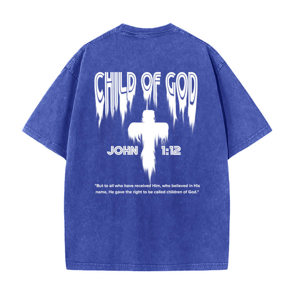 Christianartworkshop Doppelseitiges T-Shirt mit dem Aufdruck „Kind Gottes“ aus Johannes 1,12 im Used-Look - image 4