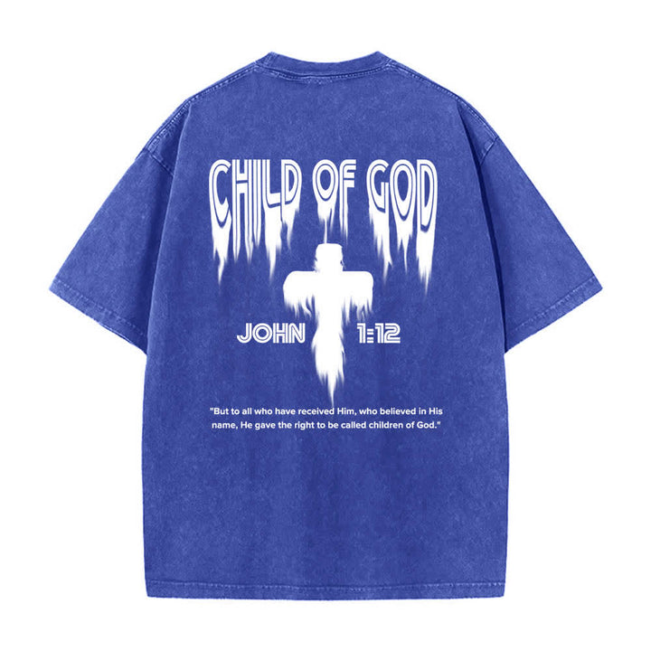 Christianartworkshop Doppelseitiges T-Shirt mit dem Aufdruck „Kind Gottes“ aus Johannes 1,12 im Used-Look - image 4