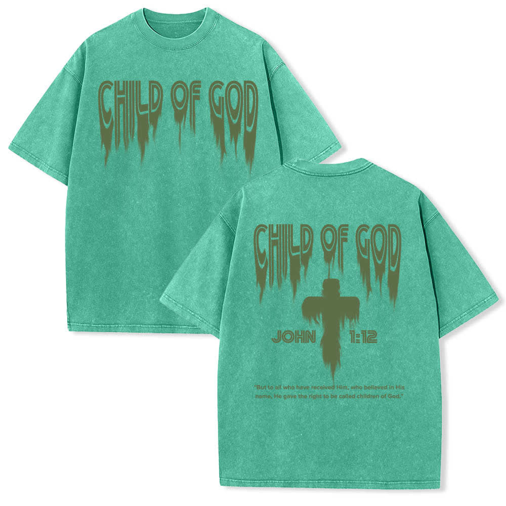 Christianartworkshop Doppelseitiges T-Shirt mit dem Aufdruck „Kind Gottes“ aus Johannes 1,12 im Used-Look - Grün - 5XL - image 12
