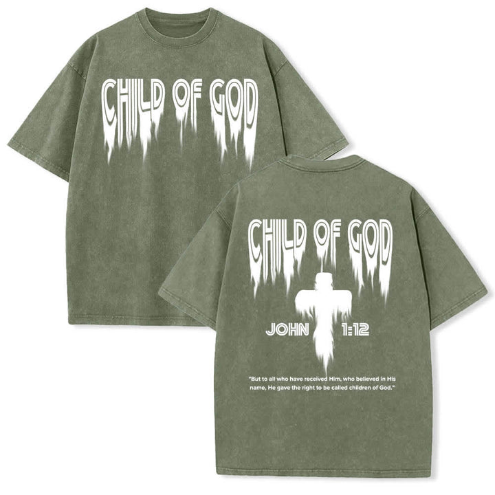 Christianartworkshop Doppelseitiges T-Shirt mit dem Aufdruck „Kind Gottes“ aus Johannes 1,12 im Used-Look - Armeegrün - 5XL - image 0