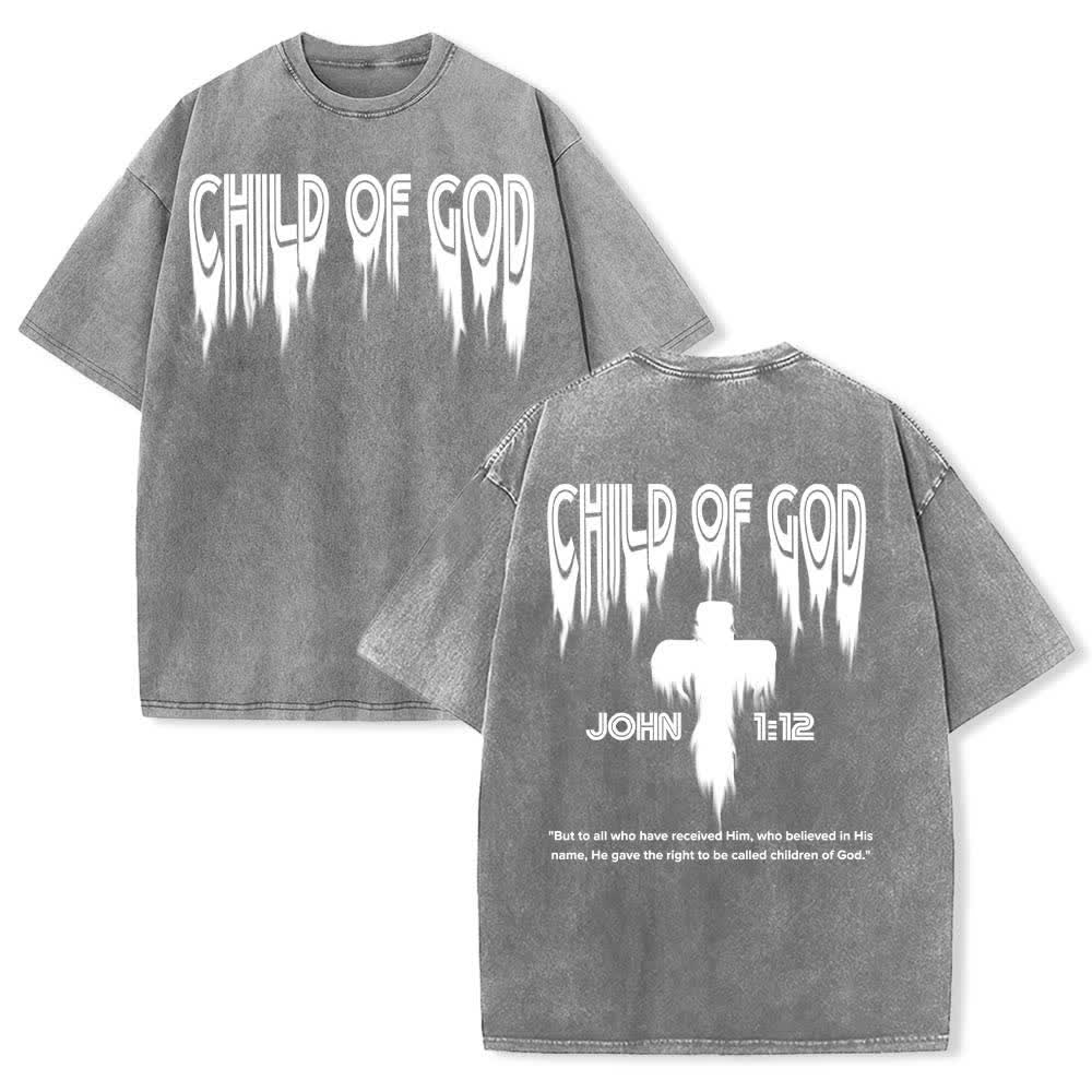 Christianartworkshop Doppelseitiges T-Shirt mit dem Aufdruck „Kind Gottes“ aus Johannes 1,12 im Used-Look - Grau - 5XL - image 9