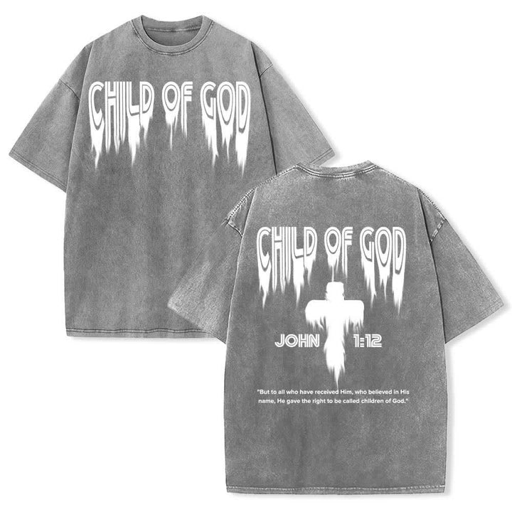 Christianartworkshop Doppelseitiges T-Shirt mit dem Aufdruck „Kind Gottes“ aus Johannes 1,12 im Used-Look - Grau - 5XL - image 9