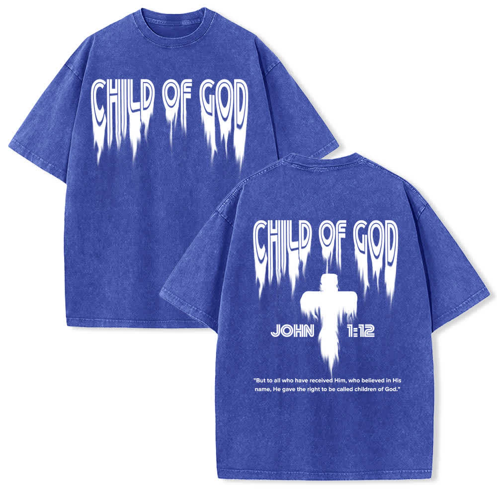 Christianartworkshop Doppelseitiges T-Shirt mit dem Aufdruck „Kind Gottes“ aus Johannes 1,12 im Used-Look - Blau - 5XL - image 3