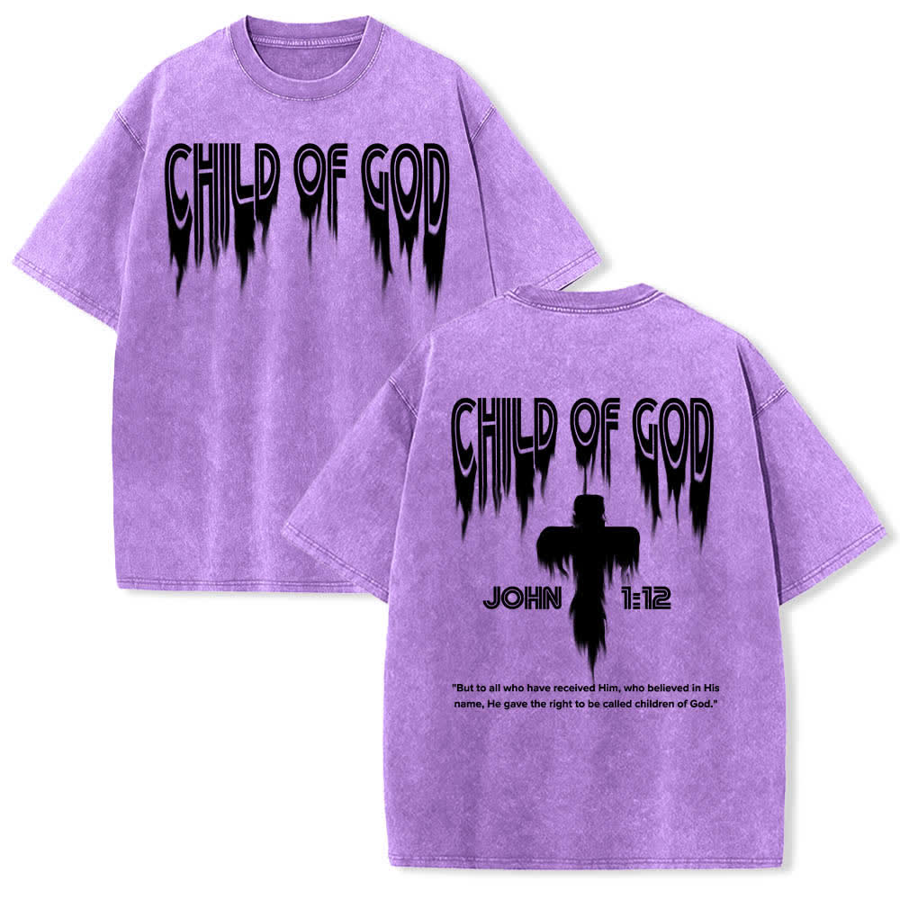 Christianartworkshop Doppelseitiges T-Shirt mit dem Aufdruck „Kind Gottes“ aus Johannes 1,12 im Used-Look - Lila - 5XL - image 21