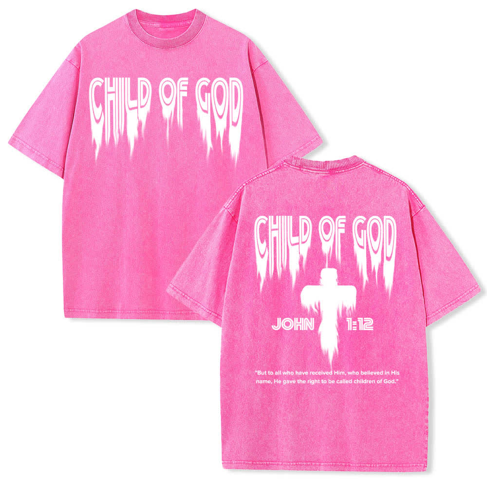 Christianartworkshop Doppelseitiges T-Shirt mit dem Aufdruck „Kind Gottes“ aus Johannes 1,12 im Used-Look - Rosa - 5XL - image 24