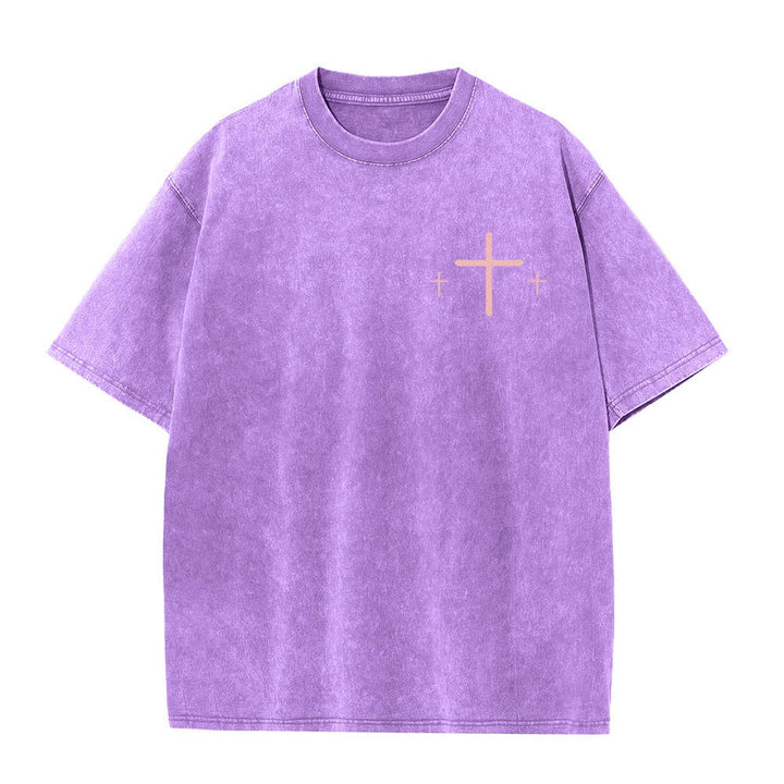 Christianartworkshop Doppelseitig bedrucktes, gewaschenes T-Shirt mit Kreuz-Schriftzug „Glaube über Angst“. - image 26
