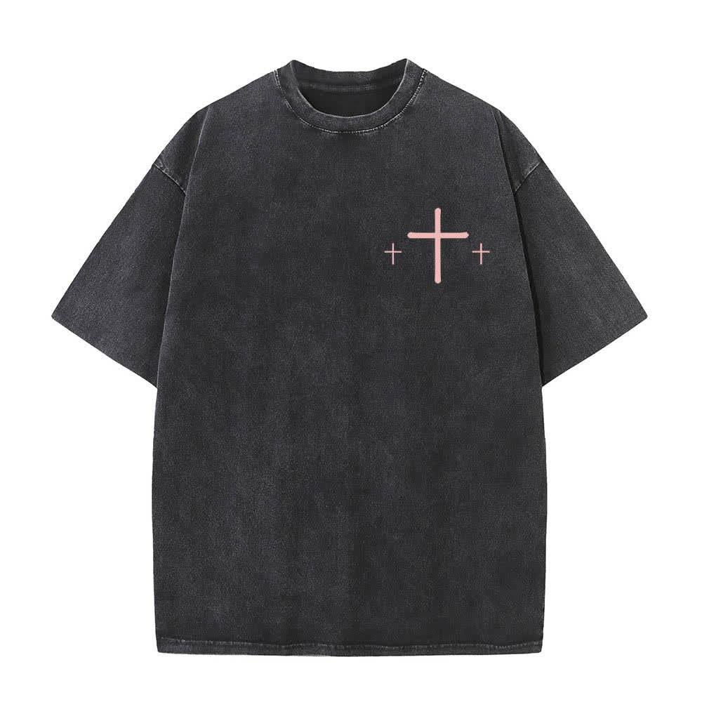 Christianartworkshop Doppelseitig bedrucktes, gewaschenes T-Shirt mit Kreuz-Schriftzug „Glaube über Angst“. - image 20