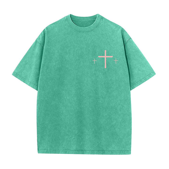 Christianartworkshop Doppelseitig bedrucktes, gewaschenes T-Shirt mit Kreuz-Schriftzug „Glaube über Angst“. - image 17