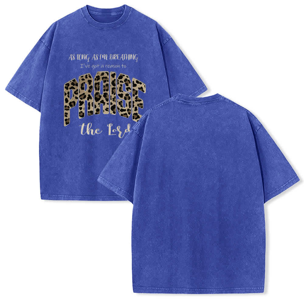 Christianartworkshop Doppelseitiges T-Shirt mit Leopardenmuster und dem Aufdruck „Praise The Lord“ - Blau - 5XL - image 9