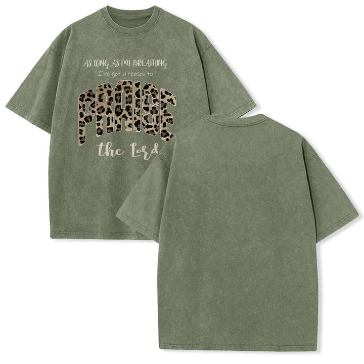 Christianartworkshop Doppelseitiges T-Shirt mit Leopardenmuster und dem Aufdruck „Praise The Lord“ - Armeegrün - 5XL - image 6