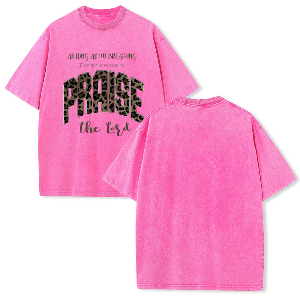 Christianartworkshop Doppelseitiges T-Shirt mit Leopardenmuster und dem Aufdruck „Praise The Lord“ - Rosa - 5XL - image 3