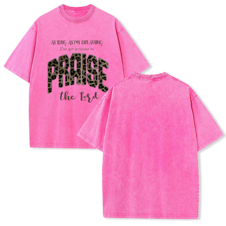 Christianartworkshop Doppelseitiges T-Shirt mit Leopardenmuster und dem Aufdruck „Praise The Lord“ - Rosa - 5XL - image 3