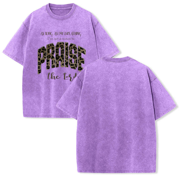 Christianartworkshop Doppelseitiges T-Shirt mit Leopardenmuster und dem Aufdruck „Praise The Lord“ - Lila - 5XL - image 0