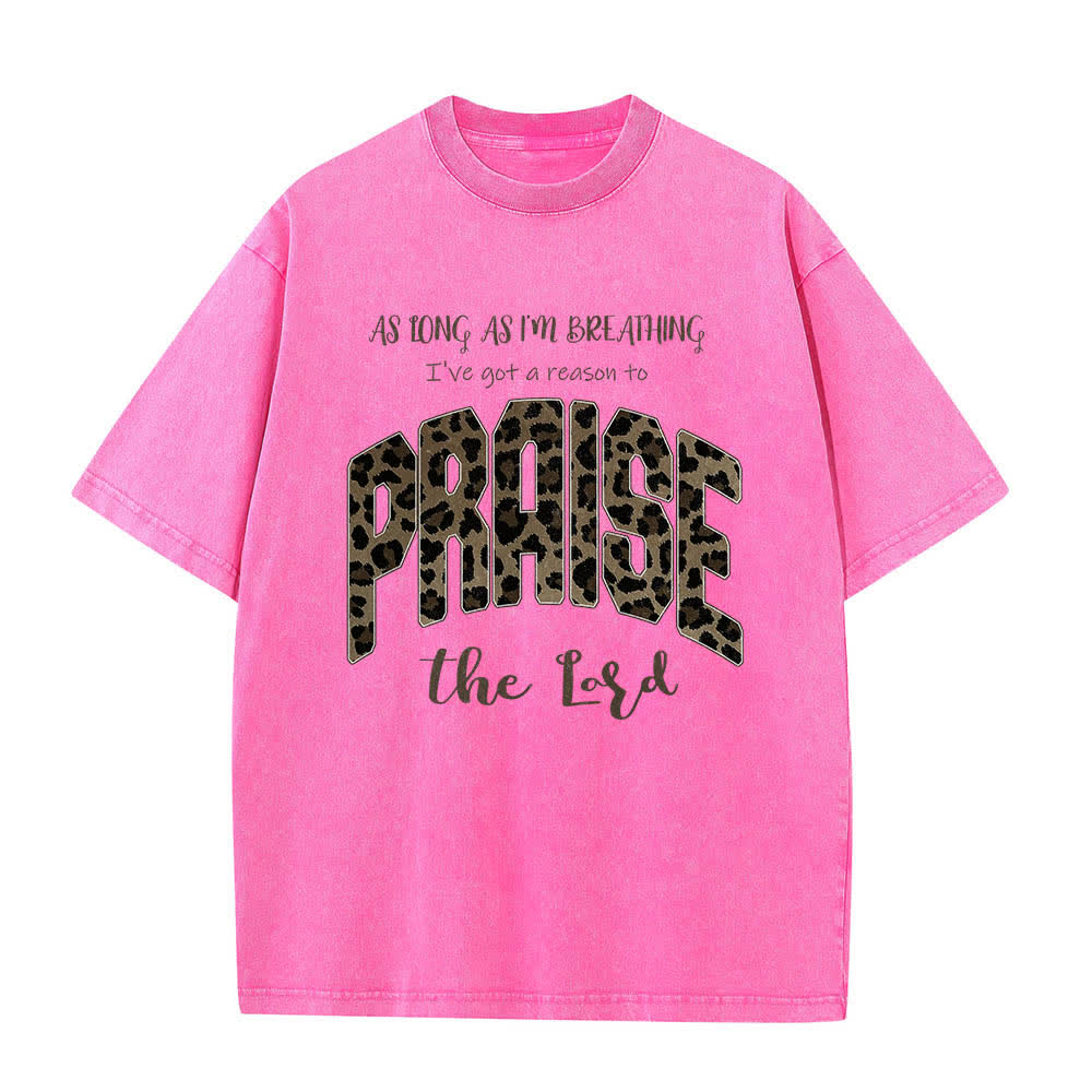 Christianartworkshop Doppelseitiges T-Shirt mit Leopardenmuster und dem Aufdruck „Lob dem Herrn“ (gewaschen) - Rosa - 5XL - image 1