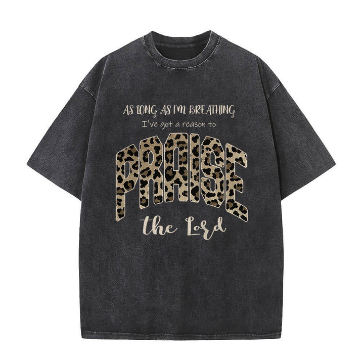 Christianartworkshop Doppelseitiges T-Shirt mit Leopardenmuster und dem Aufdruck „Lob dem Herrn“ (gewaschen) - Schwarz - 5XL - image 7