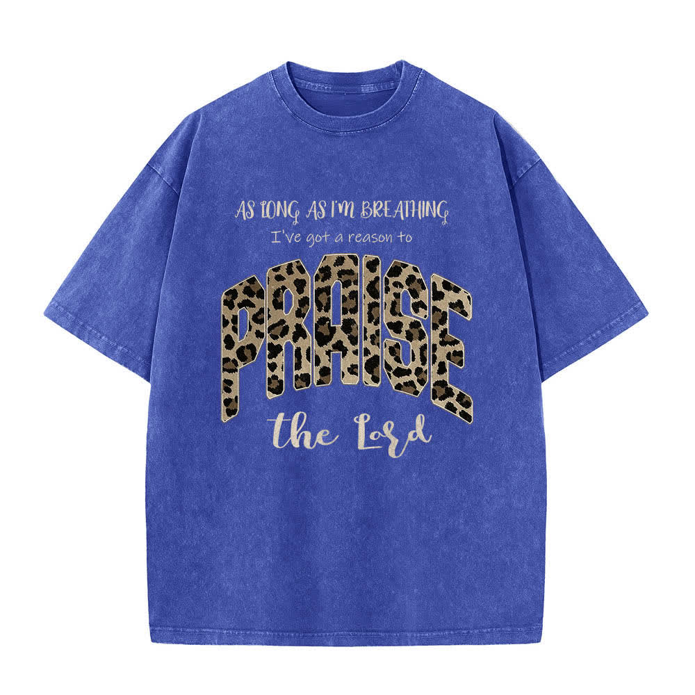 Christianartworkshop Doppelseitiges T-Shirt mit Leopardenmuster und dem Aufdruck „Lob dem Herrn“ (gewaschen) - Blau - 5XL - image 3