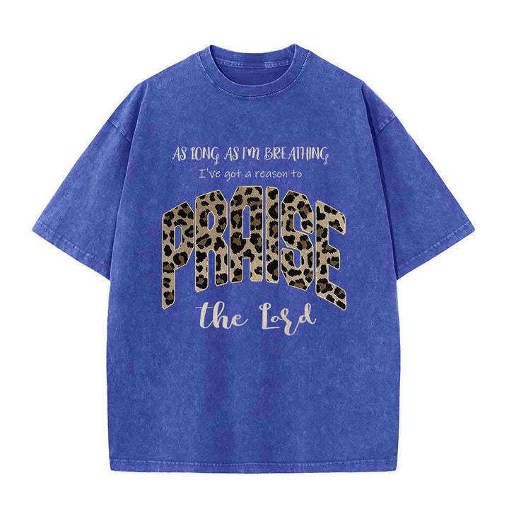 Christianartworkshop Doppelseitiges T-Shirt mit Leopardenmuster und dem Aufdruck „Lob dem Herrn“ (gewaschen) - Blau - 5XL - image 3