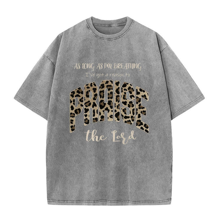 Christianartworkshop Doppelseitiges T-Shirt mit Leopardenmuster und dem Aufdruck „Lob dem Herrn“ (gewaschen) - Grau - 5XL - image 5
