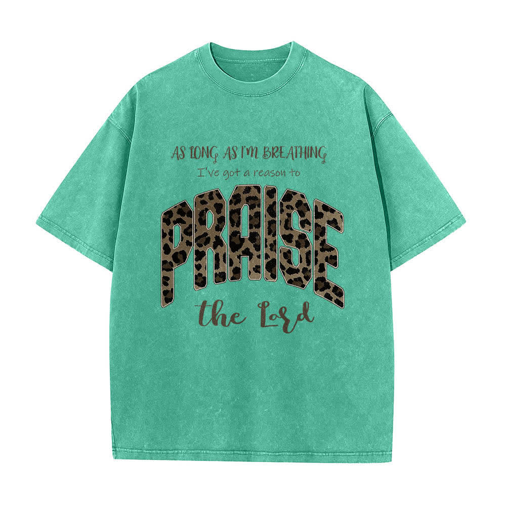 Christianartworkshop Doppelseitiges T-Shirt mit Leopardenmuster und dem Aufdruck „Lob dem Herrn“ (gewaschen) - Grün - 5XL - image 6