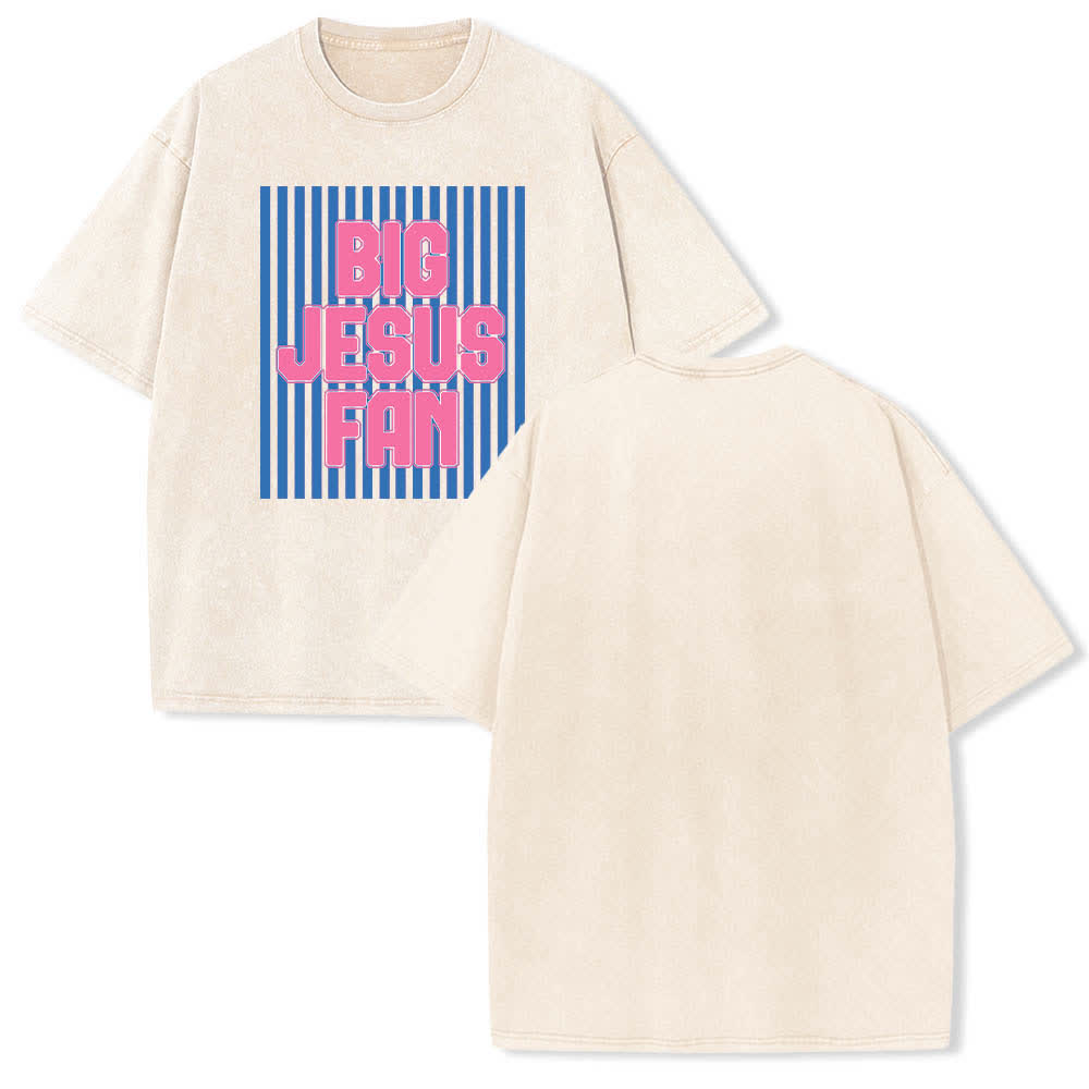 Christianartworkshop Doppelseitiges T-Shirt mit großem Jesus-Fan-Streifen-Buchstabenprint, gewaschen - Beige - 5XL - image 0
