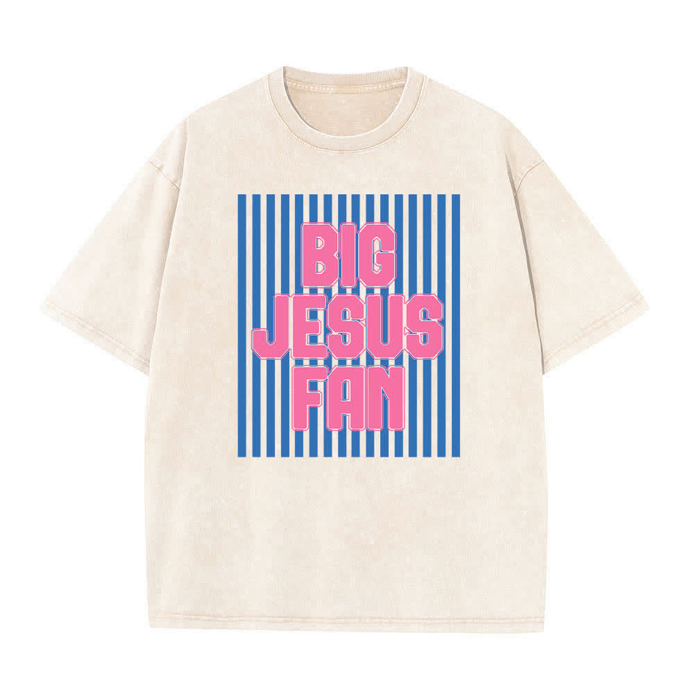 Christianartworkshop Doppelseitiges T-Shirt mit großem Jesus-Fan-Streifen-Buchstabenprint, gewaschen - image 1