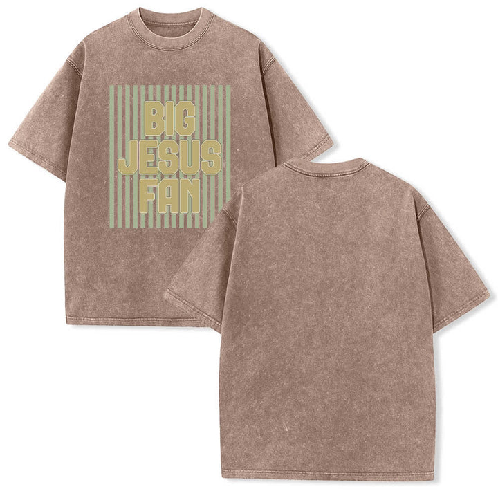 Christianartworkshop Doppelseitiges T-Shirt mit großem Jesus-Fan-Streifen-Buchstabenprint, gewaschen - Braun - 5XL - image 15