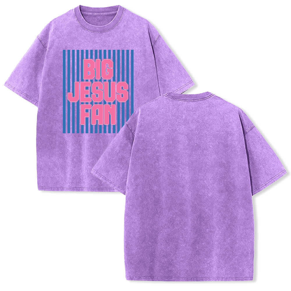 Christianartworkshop Doppelseitiges T-Shirt mit großem Jesus-Fan-Streifen-Buchstabenprint, gewaschen - Lila - 5XL - image 3
