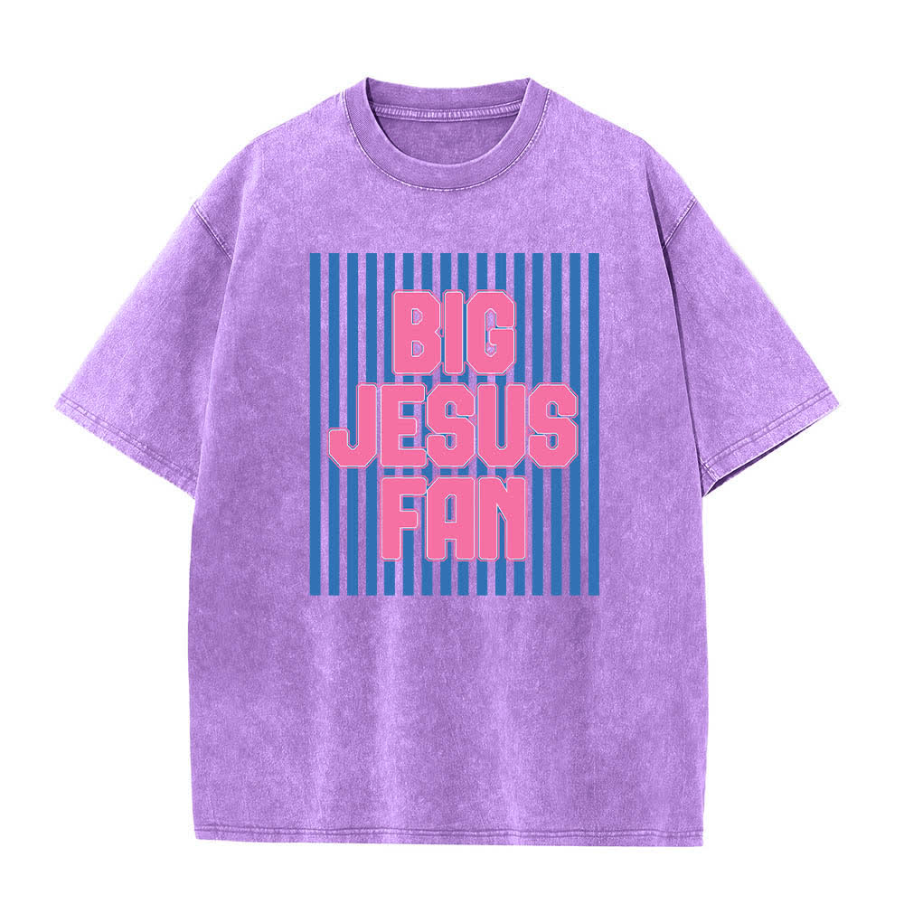 Christianartworkshop Doppelseitiges T-Shirt mit großem Jesus-Fächer, gestreiftem Buchstabenprint, gewaschen - Lila - 5XL - image 1