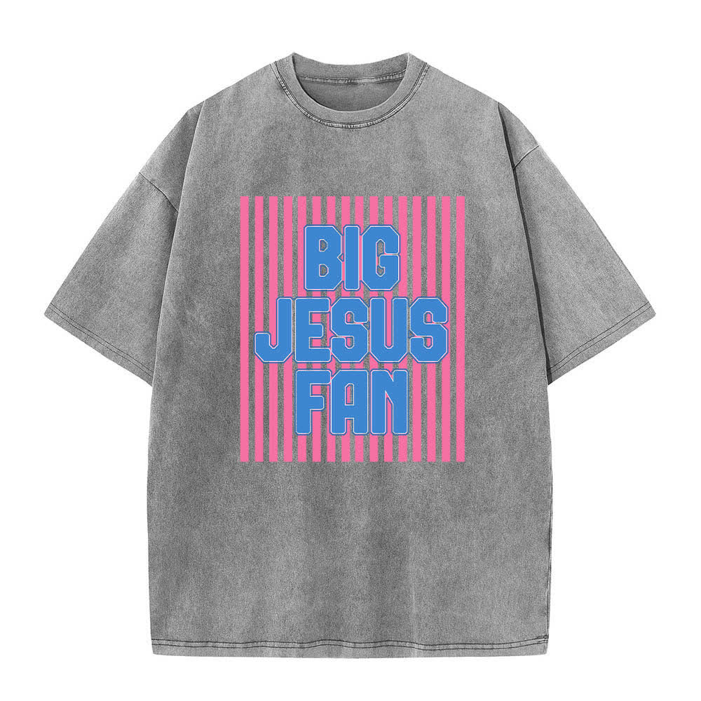 Christianartworkshop Doppelseitiges T-Shirt mit großem Jesus-Fan-Streifen-Buchstabenprint, gewaschen - image 19