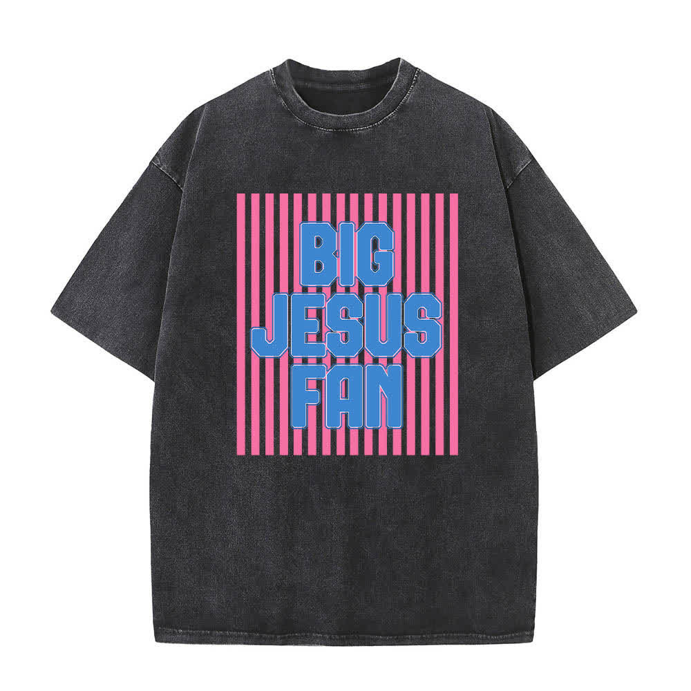 Christianartworkshop Doppelseitiges T-Shirt mit großem Jesus-Fan-Streifen-Buchstabenprint, gewaschen - image 25