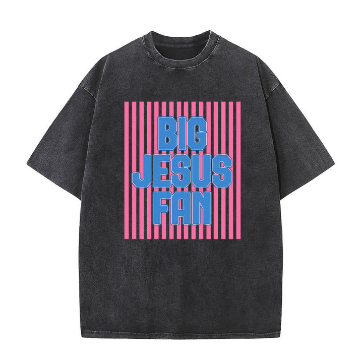 Christianartworkshop Doppelseitiges T-Shirt mit großem Jesus-Fan-Streifen-Buchstabenprint, gewaschen - image 25