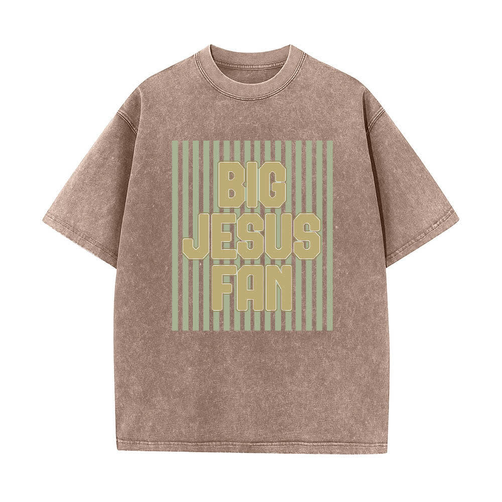 Christianartworkshop Doppelseitiges T-Shirt mit großem Jesus-Fächer, gestreiftem Buchstabenprint, gewaschen - Braun - 5XL - image 5