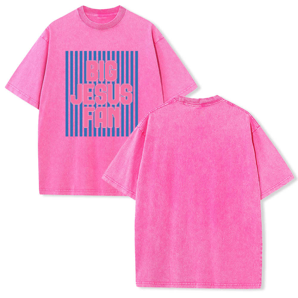 Christianartworkshop Doppelseitiges T-Shirt mit großem Jesus-Fan-Streifen-Buchstabenprint, gewaschen - Rosa - 5XL - image 6