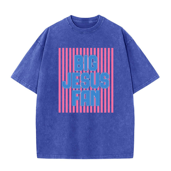 Christianartworkshop Doppelseitiges T-Shirt mit großem Jesus-Fan-Streifen-Buchstabenprint, gewaschen - image 13