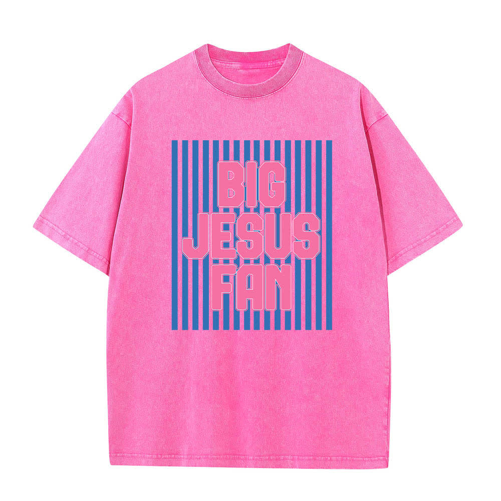 Christianartworkshop Doppelseitiges T-Shirt mit großem Jesus-Fächer, gestreiftem Buchstabenprint, gewaschen - Rosa - 5XL - image 2
