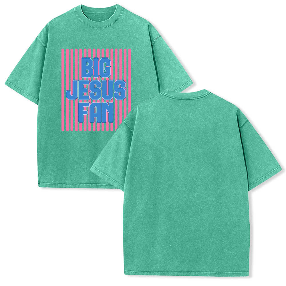 Christianartworkshop Doppelseitiges T-Shirt mit großem Jesus-Fan-Streifen-Buchstabenprint, gewaschen - Grün - 5XL - image 21