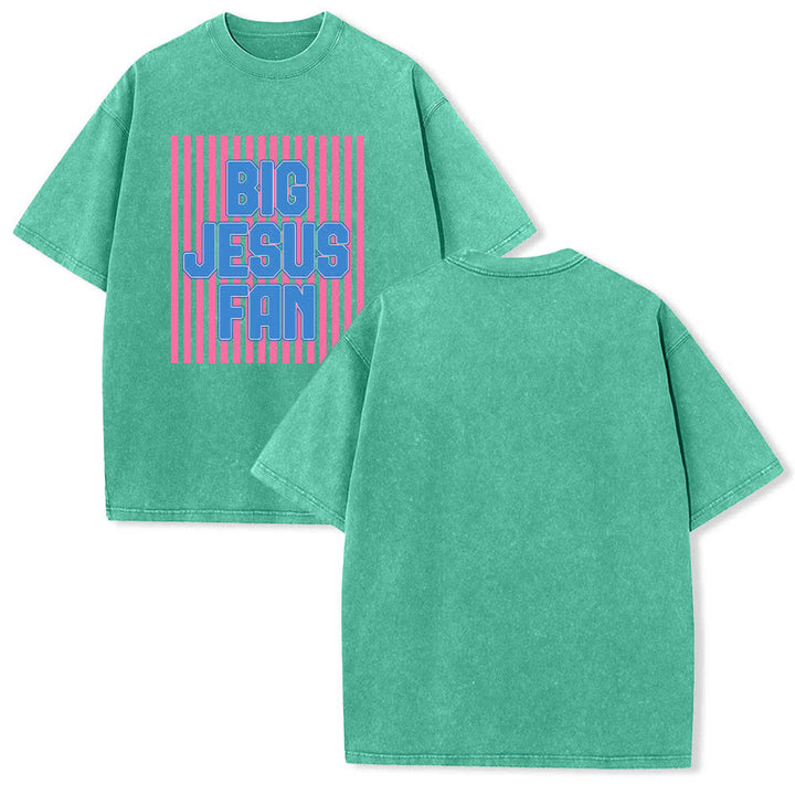 Christianartworkshop Doppelseitiges T-Shirt mit großem Jesus-Fan-Streifen-Buchstabenprint, gewaschen - Grün - 5XL - image 21