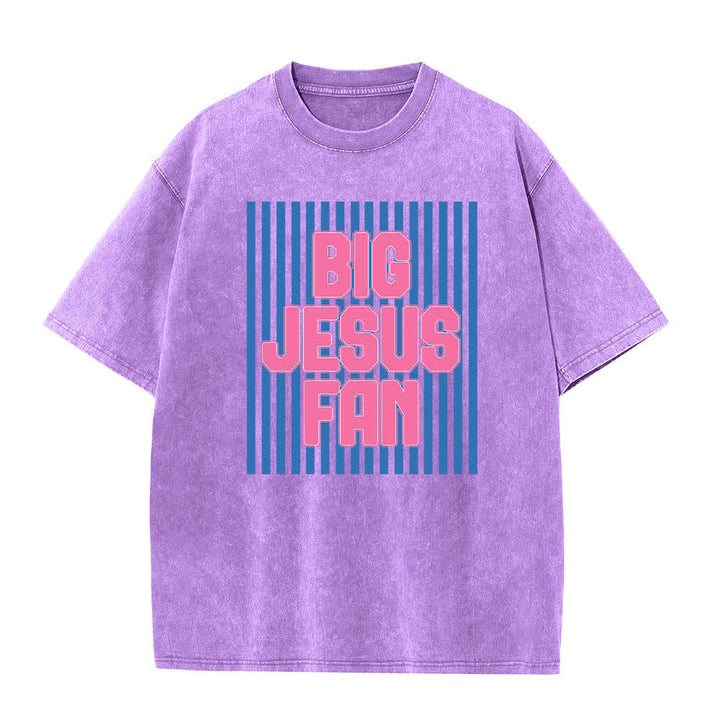 Christianartworkshop Doppelseitiges T-Shirt mit großem Jesus-Fan-Streifen-Buchstabenprint, gewaschen - image 4