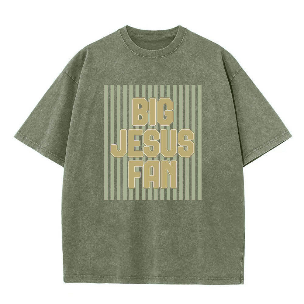 Christianartworkshop Doppelseitiges T-Shirt mit großem Jesus-Fan-Streifen-Buchstabenprint, gewaschen - image 10
