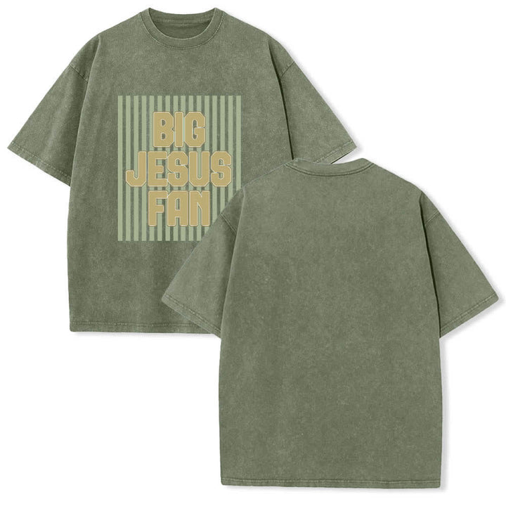 Christianartworkshop Doppelseitiges T-Shirt mit großem Jesus-Fan-Streifen-Buchstabenprint, gewaschen - Armeegrün - 5XL - image 9