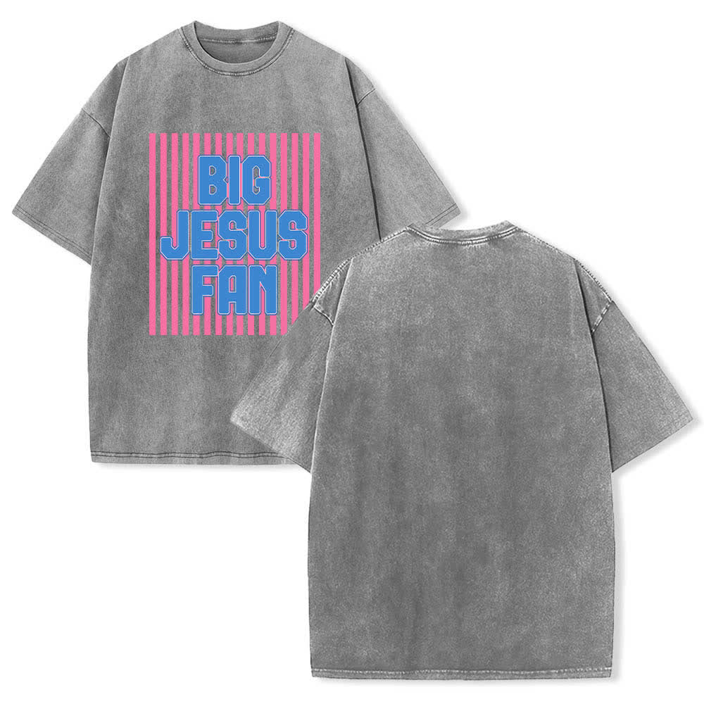 Christianartworkshop Doppelseitiges T-Shirt mit großem Jesus-Fan-Streifen-Buchstabenprint, gewaschen - Grau - 5XL - image 18