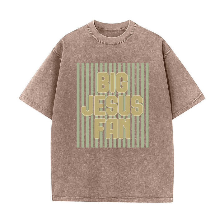 Christianartworkshop Doppelseitiges T-Shirt mit großem Jesus-Fan-Streifen-Buchstabenprint, gewaschen - image 16