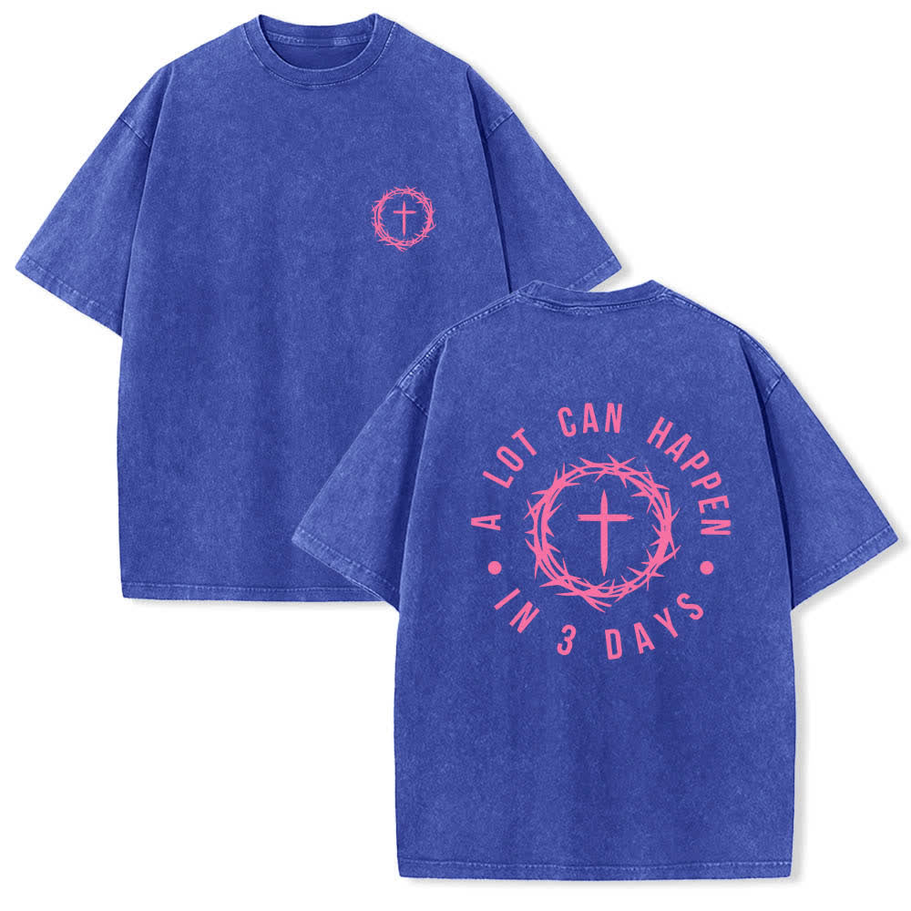 Christianartworkshop Doppelseitiges, gewaschenes T-Shirt mit Dornenkrone-Kreuz-Buchstabenprint - Blau - 5XL - image 15