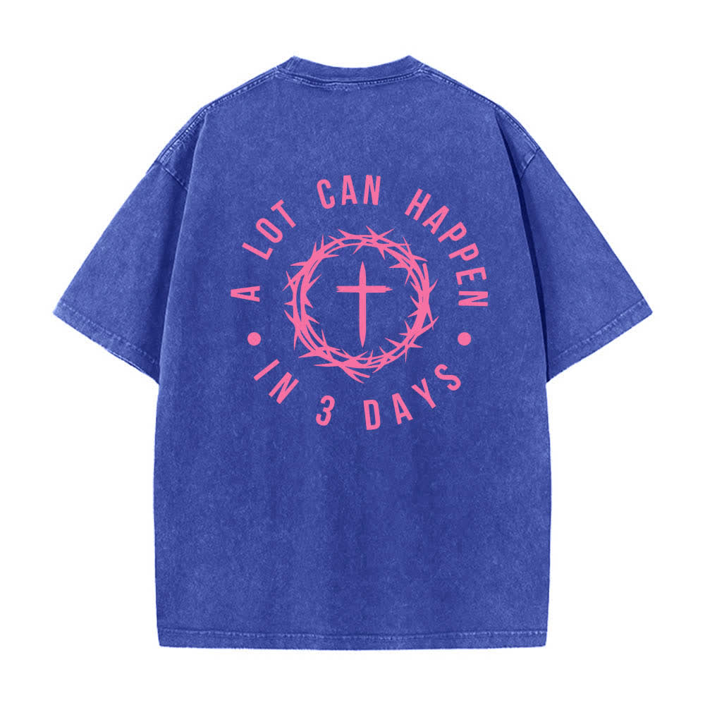 Christianartworkshop Doppelseitiges, gewaschenes T-Shirt mit Dornenkrone-Kreuz-Buchstabenprint - image 16