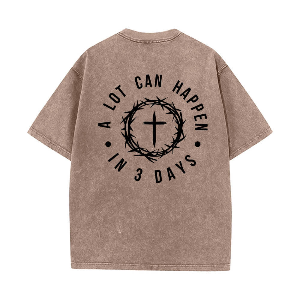 Christianartworkshop Doppelseitiges, gewaschenes T-Shirt mit Dornenkrone-Kreuz-Buchstabenprint - image 19