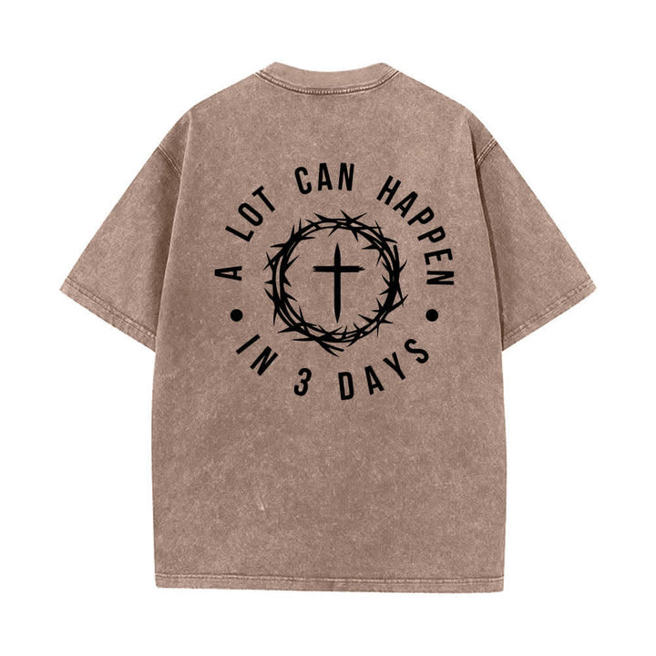 Christianartworkshop Doppelseitiges, gewaschenes T-Shirt mit Dornenkrone-Kreuz-Buchstabenprint - image 19