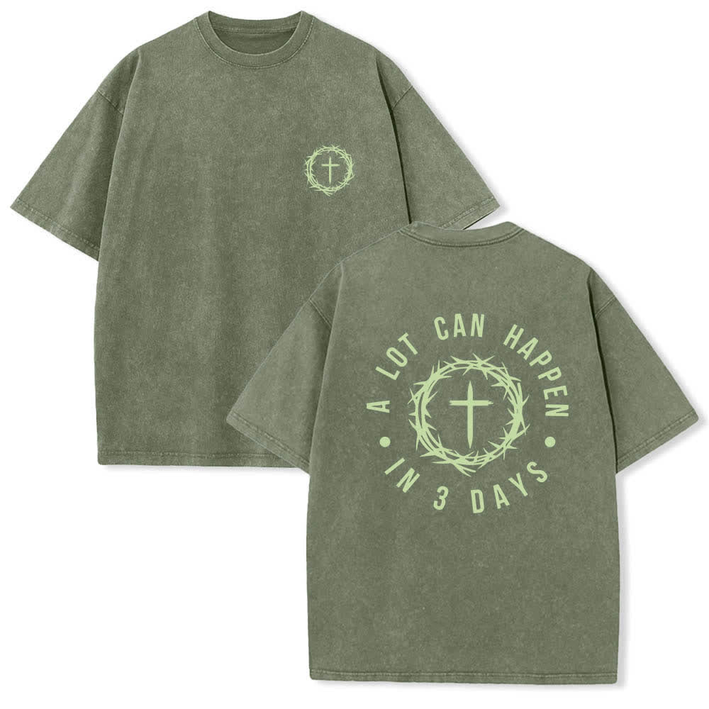 Christianartworkshop Doppelseitiges, gewaschenes T-Shirt mit Dornenkrone-Kreuz-Buchstabenprint - Armeegrün - 5XL - image 12