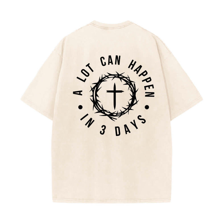 Christianartworkshop Doppelseitiges, gewaschenes T-Shirt mit Dornenkrone-Kreuz-Buchstabenprint - image 4