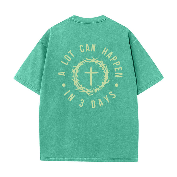 Christianartworkshop Doppelseitiges, gewaschenes T-Shirt mit Dornenkrone-Kreuz-Buchstabenprint - image 25